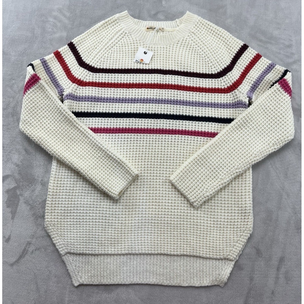 Marine Layer Sweater Women Small Cream Stripe Side Slit High Low Pullover Preppy